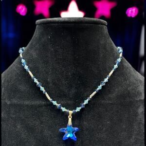 Celestial Blue Star Pendant Beaded Necklace